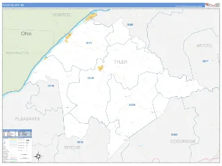 Tyler County, WV Business Reference style ZIP Code wall map