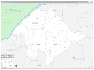 Tyler County, WV Classic style ZIP Code wall map