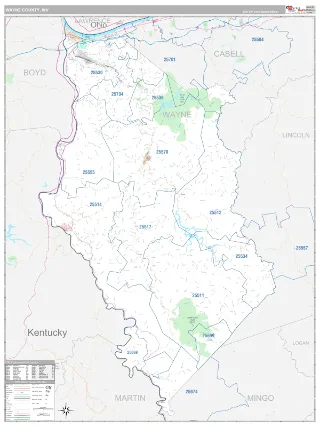 Wayne County, WV Classic style ZIP Code wall map