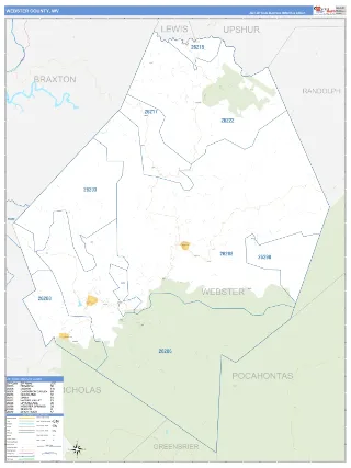 Webster County, WV Business Reference style ZIP Code wall map