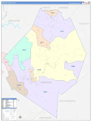 Webster County, WV ColorCast style ZIP Code wall map