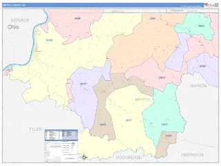 Wetzel County, WV ColorCast style ZIP Code wall map
