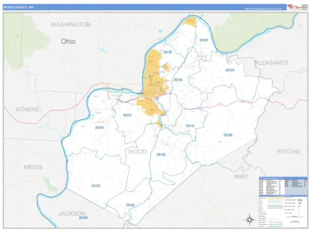 Wood County, WV ZIP Code Wall Map, Business Reference style