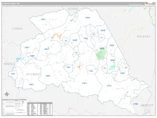 Wyoming County, WV Classic style ZIP Code wall map