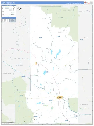 Albany County, WY Business Reference style ZIP Code wall map