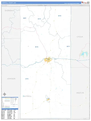 Campbell County, WY Business Reference style ZIP Code wall map
