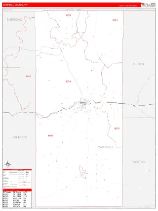 Campbell County, WY RedLine style ZIP Code wall map