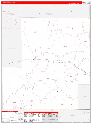 Carbon County, WY RedLine style ZIP Code wall map