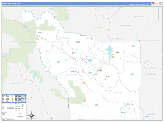Fremont County, WY ZIP Code Wall Map, Business Reference style