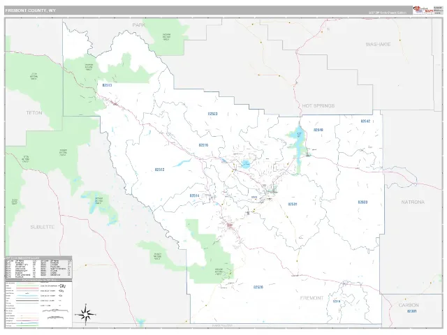 Fremont County, WY ZIP Code Wall Map, Classic style