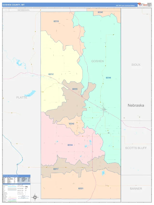 Goshen County, WY ZIP Code Wall Map, ColorCast style