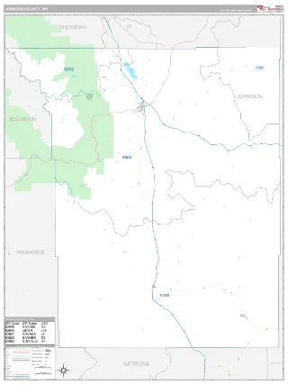 Johnson County, WY Classic style ZIP Code wall map