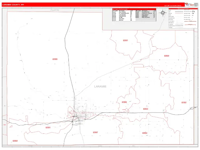 Laramie County, WY ZIP Code Wall Map, RedLine style