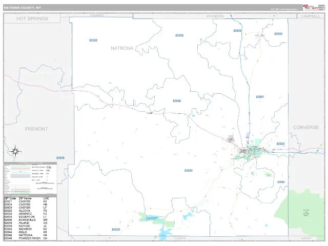 Natrona County, WY ZIP Code Wall Map, Classic style