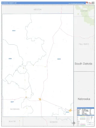 Niobrara County, WY Business Reference style ZIP Code wall map
