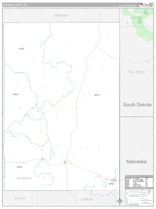 Niobrara County, WY Classic style ZIP Code wall map