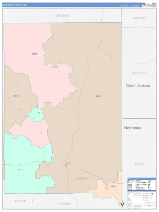 Niobrara County, WY ColorCast style ZIP Code wall map