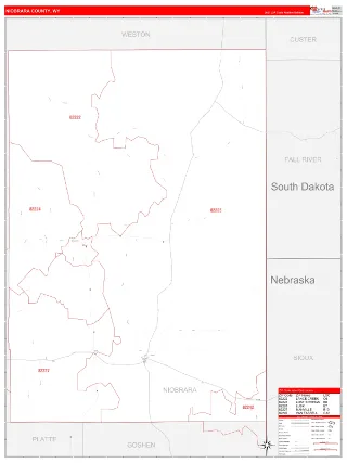 Niobrara County, WY RedLine style ZIP Code wall map