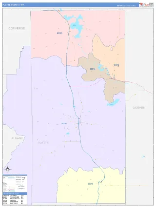 Platte County, WY ColorCast style ZIP Code wall map