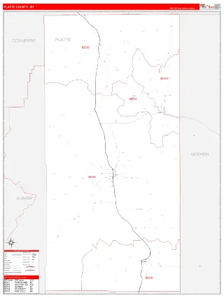 Platte County, WY RedLine style ZIP Code wall map