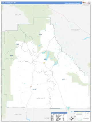 Sublette County, WY Business Reference style ZIP Code wall map