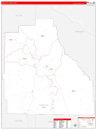 Sublette County, WY RedLine style ZIP Code wall map