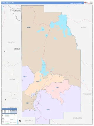 Teton County, WY ColorCast style ZIP Code wall map