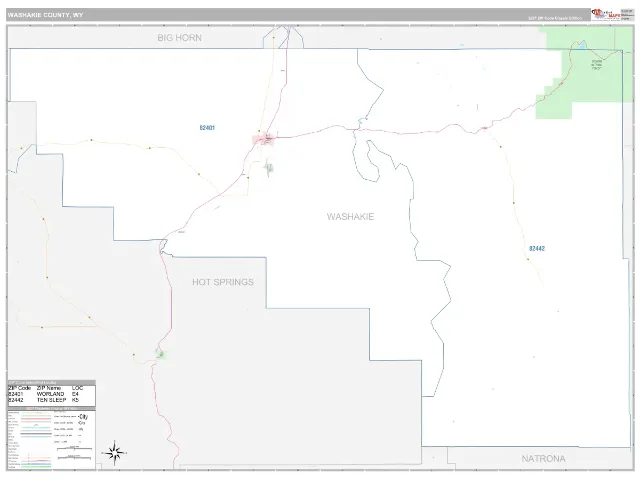Washakie County, WY ZIP Code Wall Map, Classic style