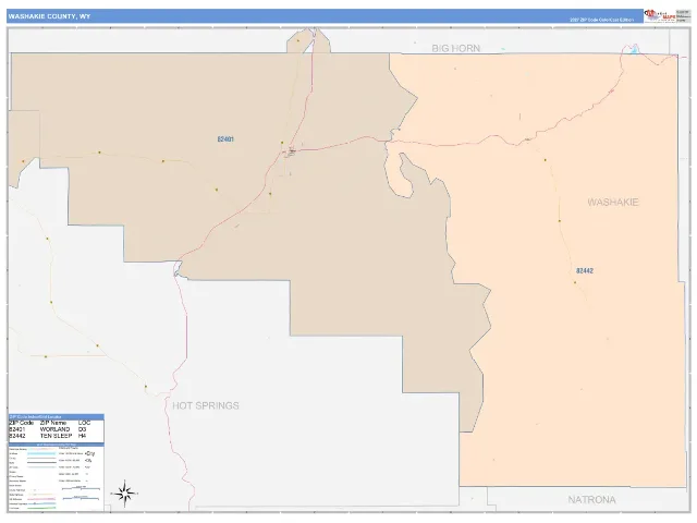 Washakie County, WY ZIP Code Wall Map, ColorCast style