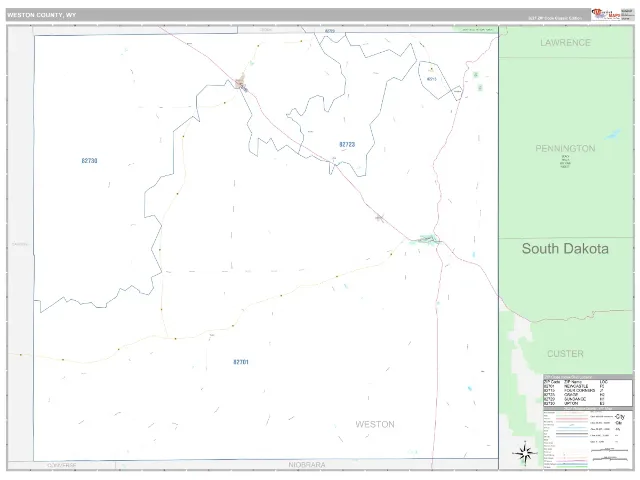 Weston County, WY ZIP Code Wall Map, Classic style