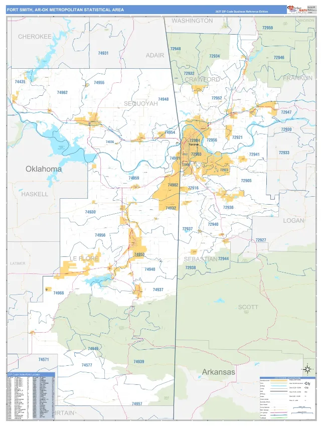 Fort Smith Metro Area ZIP Code Wall Map, Business Reference style