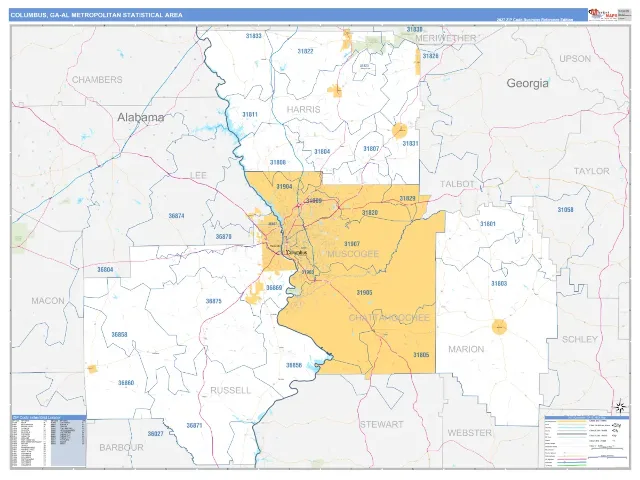 Columbus Metro Area ZIP Code Wall Map, Business Reference style