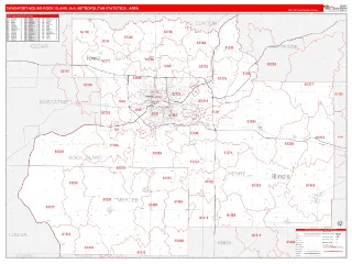 Davenport-Moline-Rock Island Metro Area RedLine style ZIP Code wall map