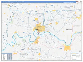 Evansville-Henderson Metro Area Business Reference style ZIP Code wall map