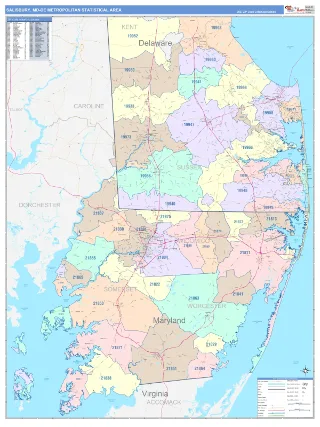 Salisbury Metro Area ColorCast style ZIP Code wall map