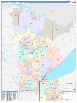 Duluth Metro Area ColorCast style ZIP Code wall map