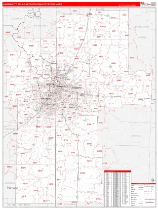 Kansas City Metro Area RedLine style ZIP Code wall map