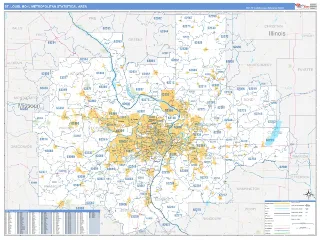 St. Louis Metro Area Business Reference style ZIP Code wall map