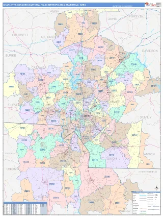Charlotte-Concord-Gastonia Metro Area ColorCast style ZIP Code wall map