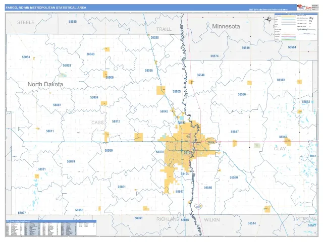 Fargo Metro Area ZIP Code Wall Map, Business Reference style