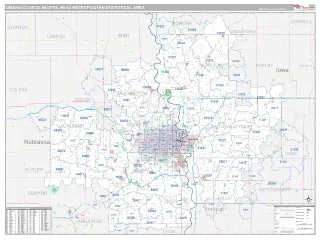 Omaha-Council Bluffs Metro Area Classic style ZIP Code wall map