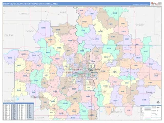 Omaha-Council Bluffs Metro Area ColorCast style ZIP Code wall map