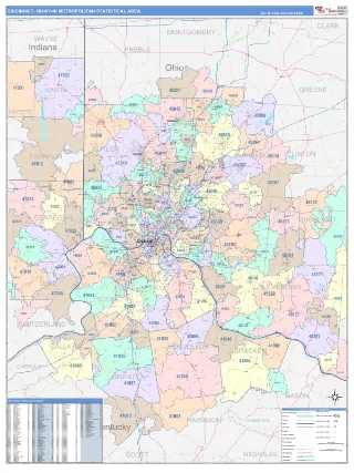 Cincinnati Metro Area ColorCast style ZIP Code wall map