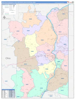 Weirton-Steubenville Metro Area ColorCast style ZIP Code wall map