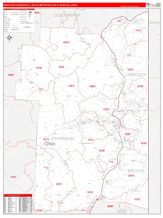 Weirton-Steubenville Metro Area RedLine style ZIP Code wall map