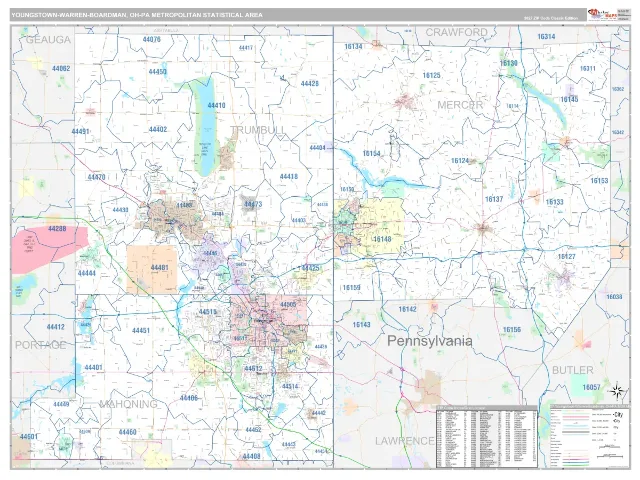 Youngstown-Warren-Boardman Metro Area ZIP Code Wall Map, Classic style