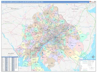 Philadelphia-Camden-Wilmington Metro Area ColorCast style ZIP Code wall map