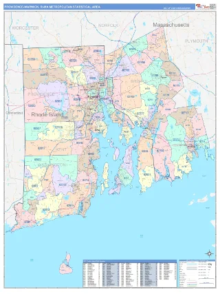 Providence-Warwick Metro Area ColorCast style ZIP Code wall map