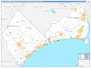 Myrtle Beach-Conway-North Myrtle Beach Metro Area Business Reference style ZIP Code wall map