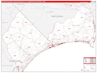 Myrtle Beach-Conway-North Myrtle Beach Metro Area RedLine style ZIP Code wall map